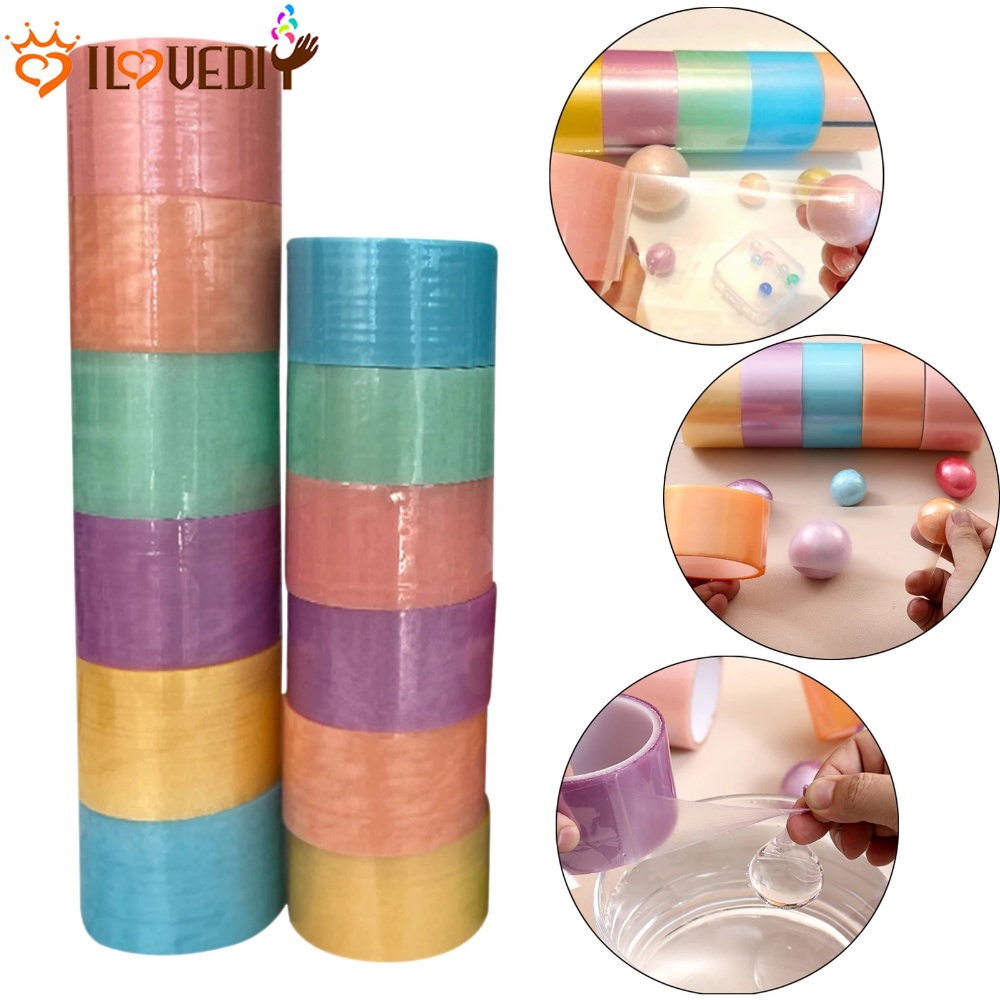 8 M DIY Pearlescent Ball Sticky Tape Elastisitas Rolling Tape Warna Macaron Perekat Sticky Ball Tape Handmade Game RelaxingToys Anak Dekompresi Mainan Sensory Toy