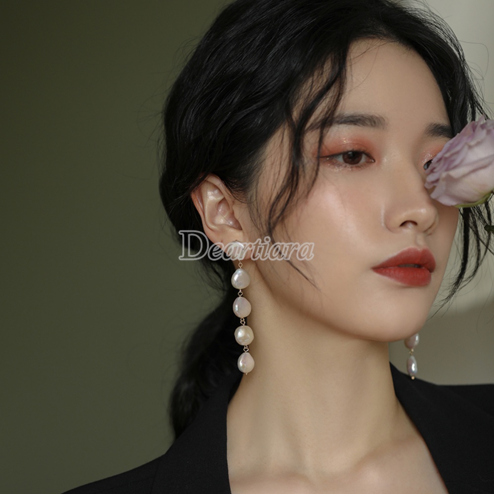 Anting Fashion Temperamen Fashion Anting Mutiara Rasa Desain Perempuan Anting Rumbai Panjang