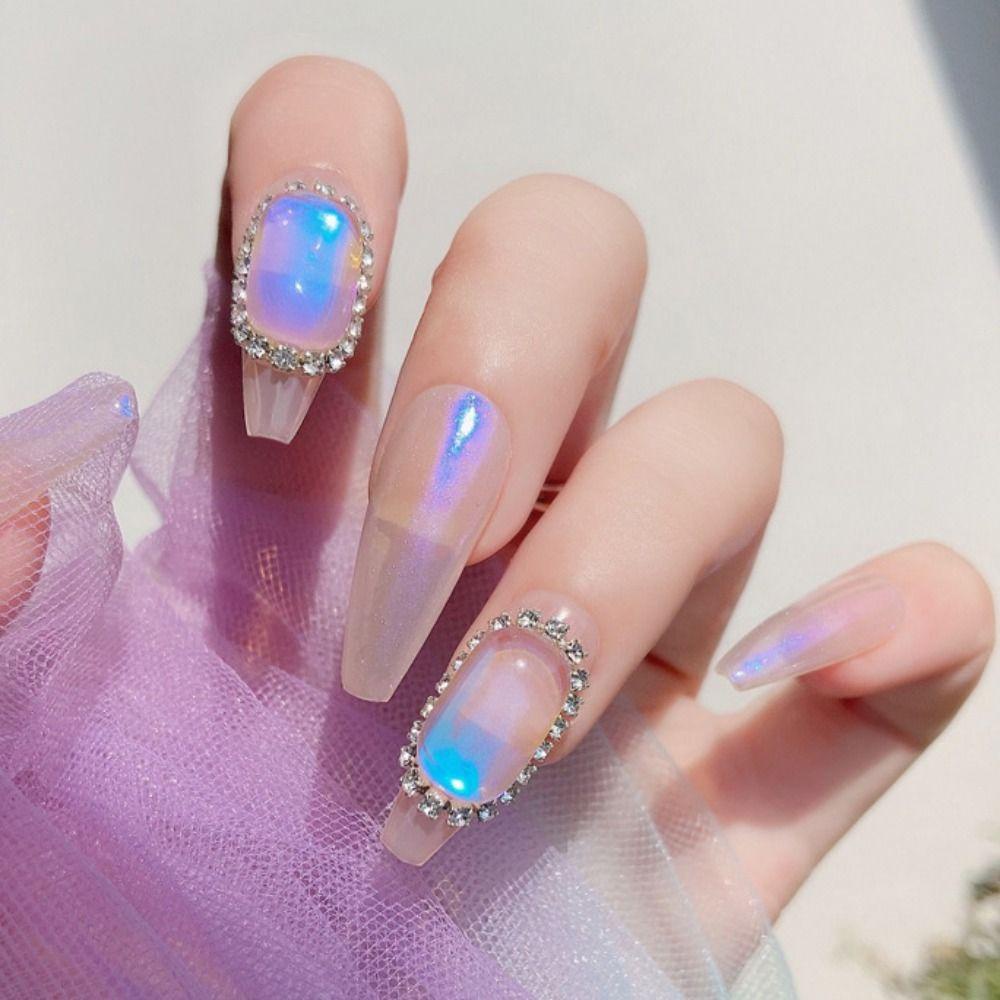 Augustina Clear Aurora Nail Charms 3D Square Cellophane Tebal Es Blok Strip Kuku Ornamen