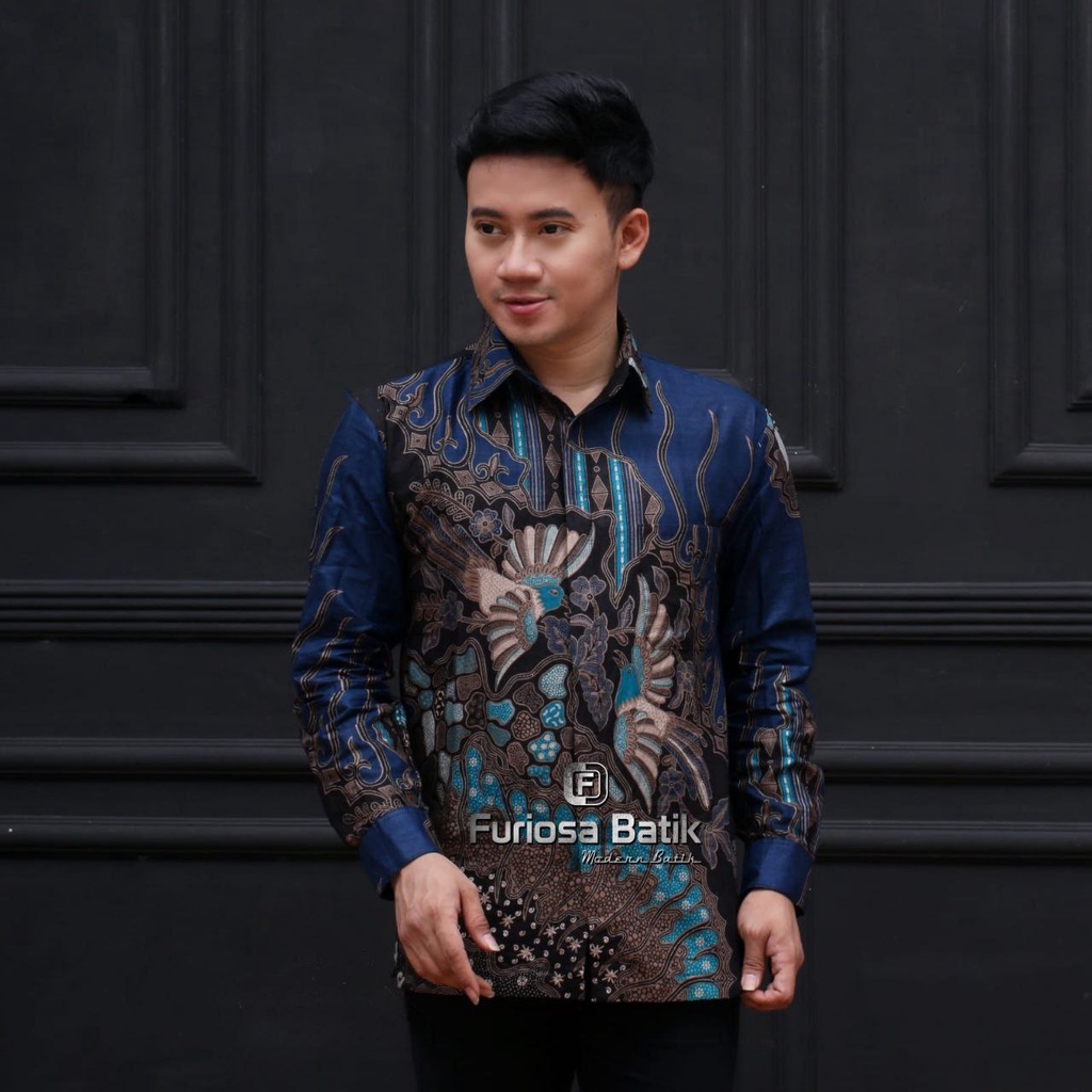 Furiosa Batik Baju Batik Pria Atasan Kemeja Batik Pria Lengan Panjang Motif Kupu Putih size M L XL XXL butikdian