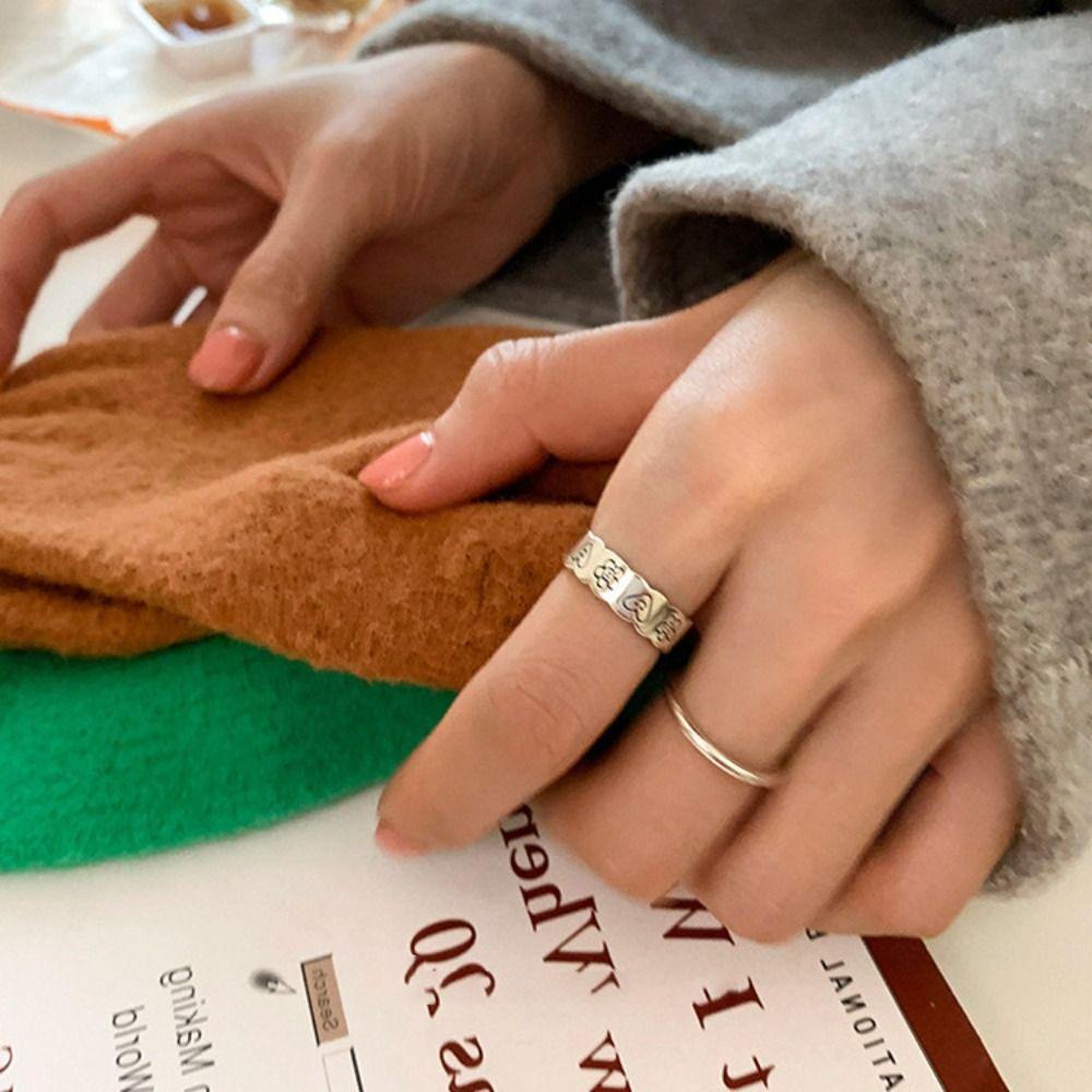 Mxbeauty Wanita Terbuka Cincin Hadiah Wajah Senyum Manis Kepribadian Tidak Teratur Hati Bunga Cincin Gaya Korea Rings