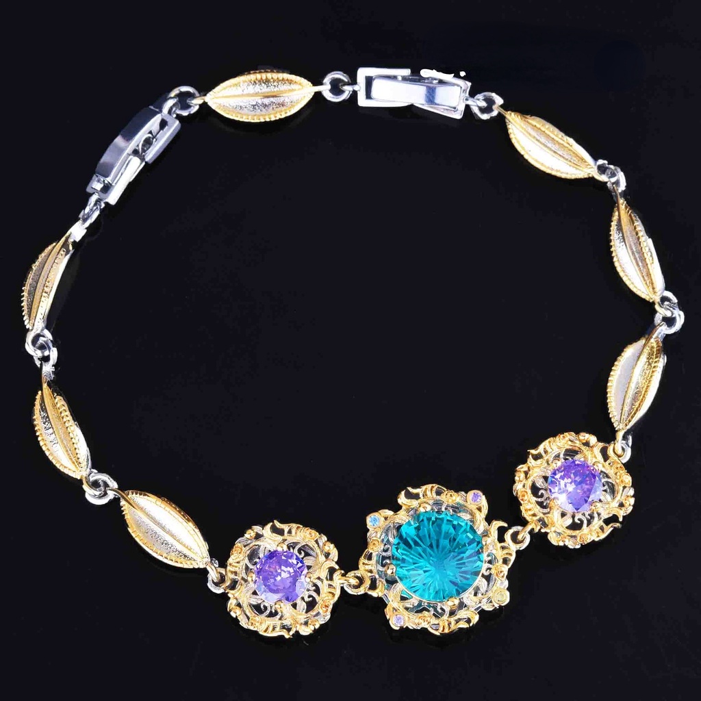 Goldkingdom Fashion Perhiasan Aksesoris Ready Stock Berlian Ungu Baru Warna-Warni Harta Karun Jas Kembang Api Terang Potong Pallai Ba Liontin Cincin Zirkon Anting Gelang Perempuan.