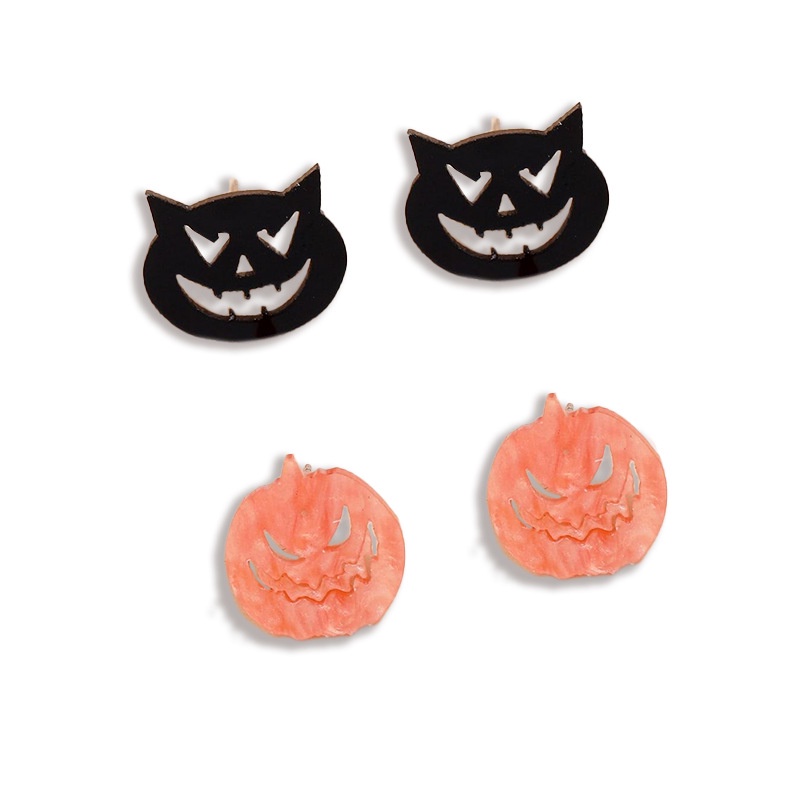 Anting-anting Kecil Yang Menyenangkan Yang Dipersonalisasi, Anting-Anting Setan Kecil Labu Dua Warna, Halloween