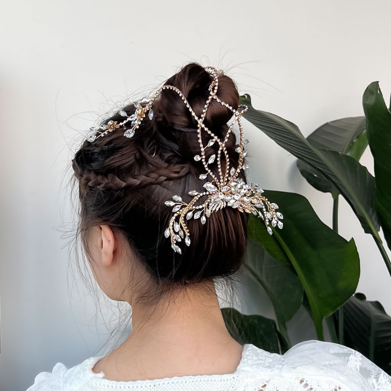 Ikat Rambut Kristal Bunga Elegan/Bridal Rantai Rumbai Panjang Berlian Imitasi Sisir Rambut/Wanita Pesta Perjamuan Braided Hiasan Kepala