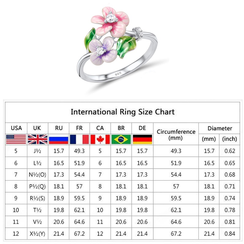 Fashion Baru925 Sterling Perak Bunga Merah Daun Hijau Berlian Cincin Untuk Wanita Harian Kasual Bunga Rings Aksesoris