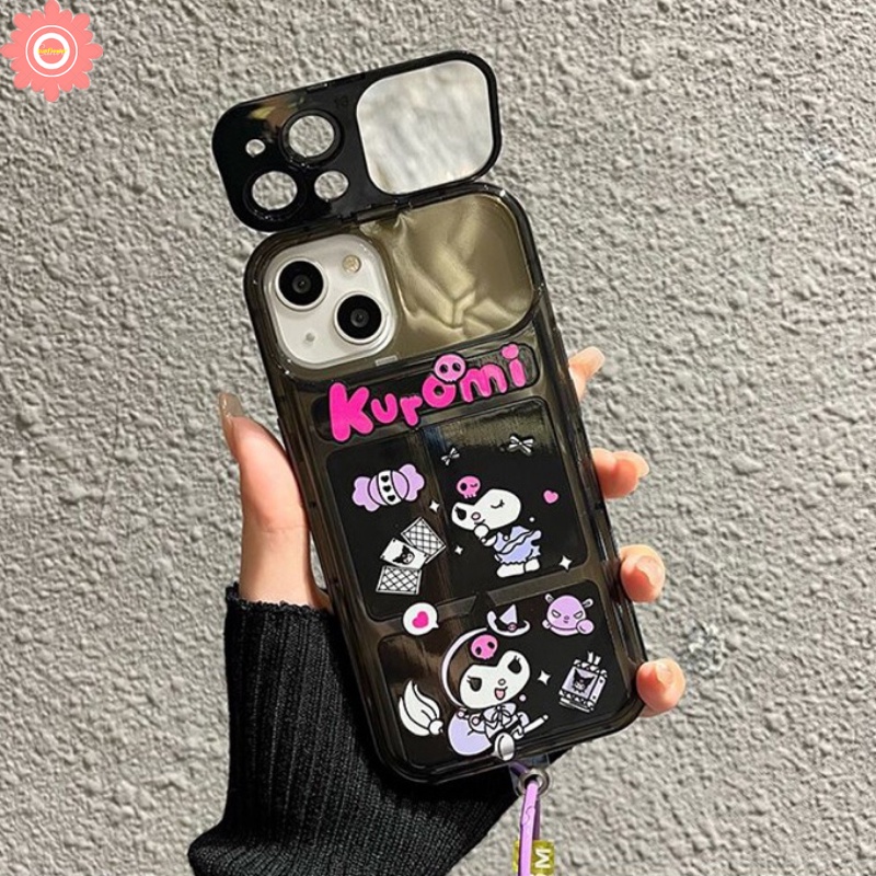 Compatible for IPhone 11 XR 14 13 12 11 Pro Max 7 8 Plus X XS MAX SE 2020 Cartoon Mickey Minnie Mouse Shockproof Creative Flip Make Up Mirror Cute Kuromi Soft TPU Case