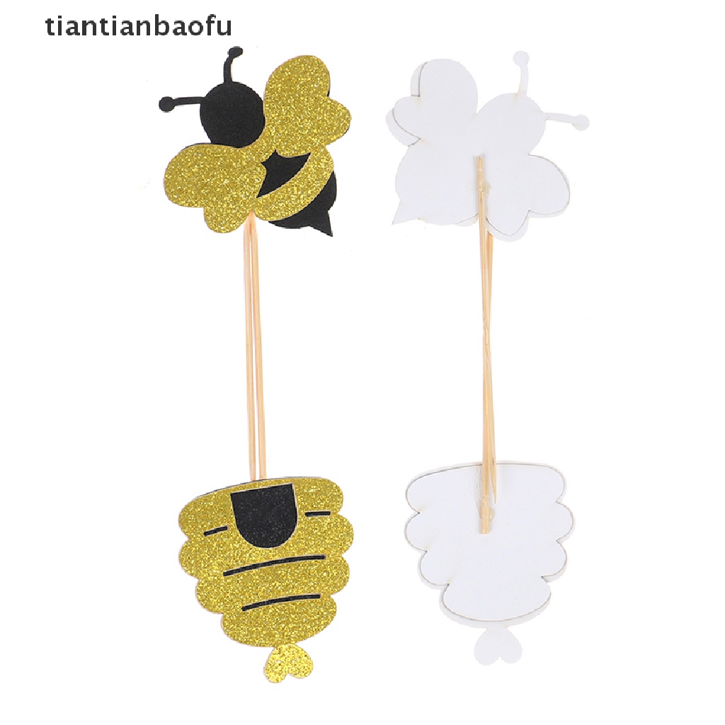 [tiantianbaofu] 12 Pcs Baby Shower Pesta Lebah Kue Topper Dekorasi DIY Honeybee Dessert Supplies Butik