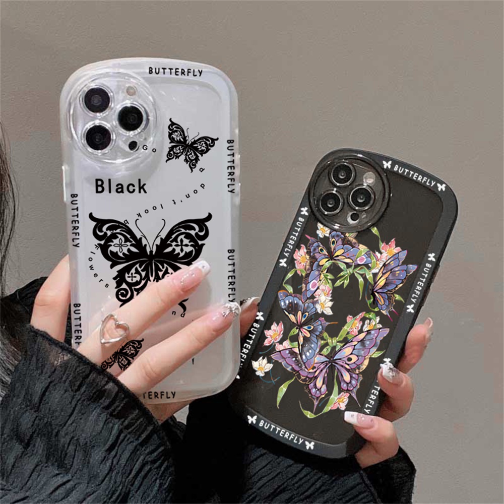 Case OPPO A17 A78 A57 2022 A15 A16 A16K A54 A53 A12 A5S A7 A3S A31 A52 A83 A92 A37 F9 A1K F1s Garland Kupu Dan Kupu Gelap TPU Silicone Cover