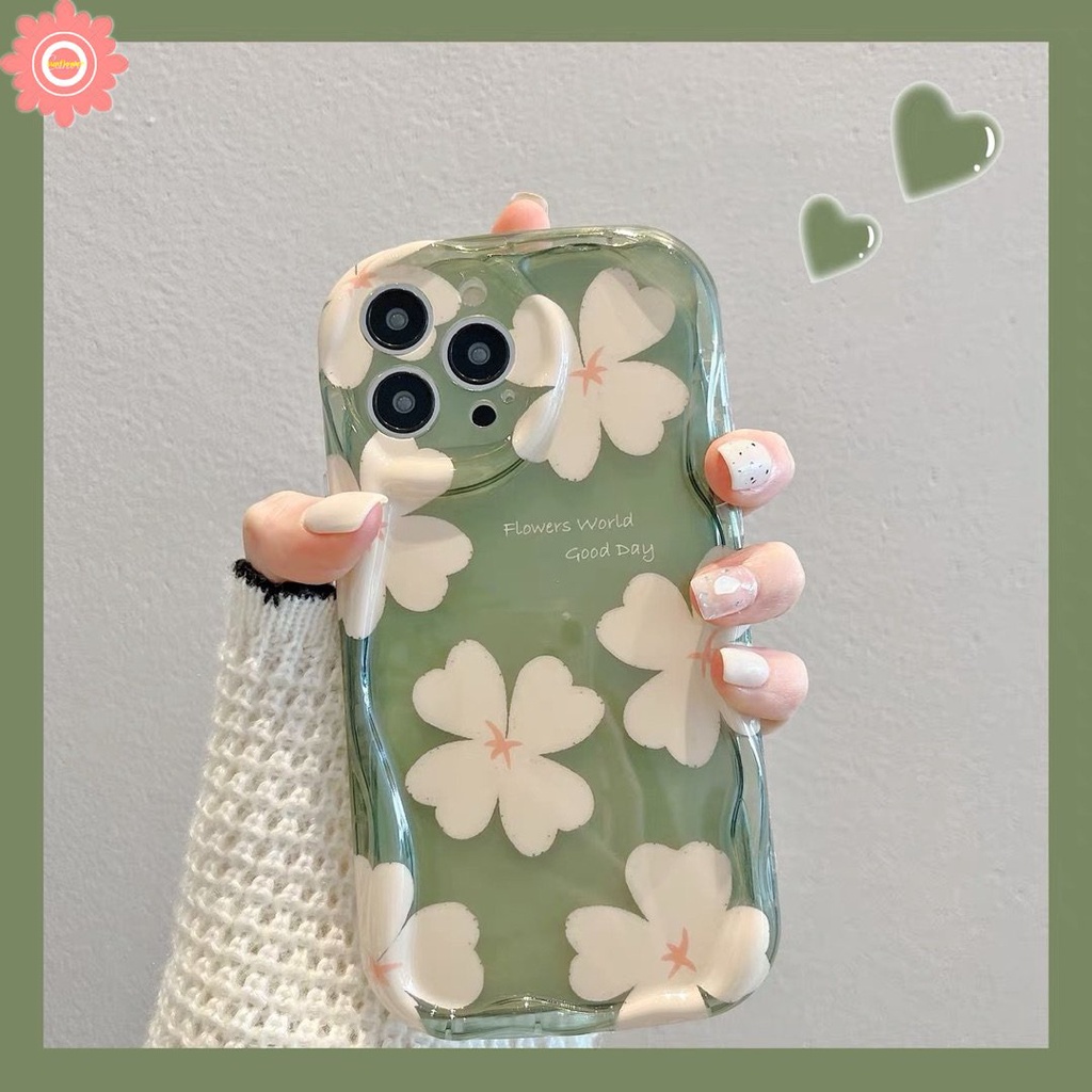 IPHONE Casing Bunga Segar Tepi Melengkung Bergelombang 3D Kompatibel Untuk Iphone11 Pro Max14 13 12 XR 6s 6 7 8 Plus 7plus X XS Max SE 2020 Tpu Lembut Shockproof Airbag Glossy Floral Cover