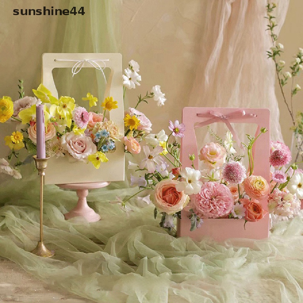 Sunshine Dua Sisi Water Proof Kraft Paper Portable Flower Basket Bouquet Handle Karton Kreatif Buket Liburan Gift Wrapping Box ID