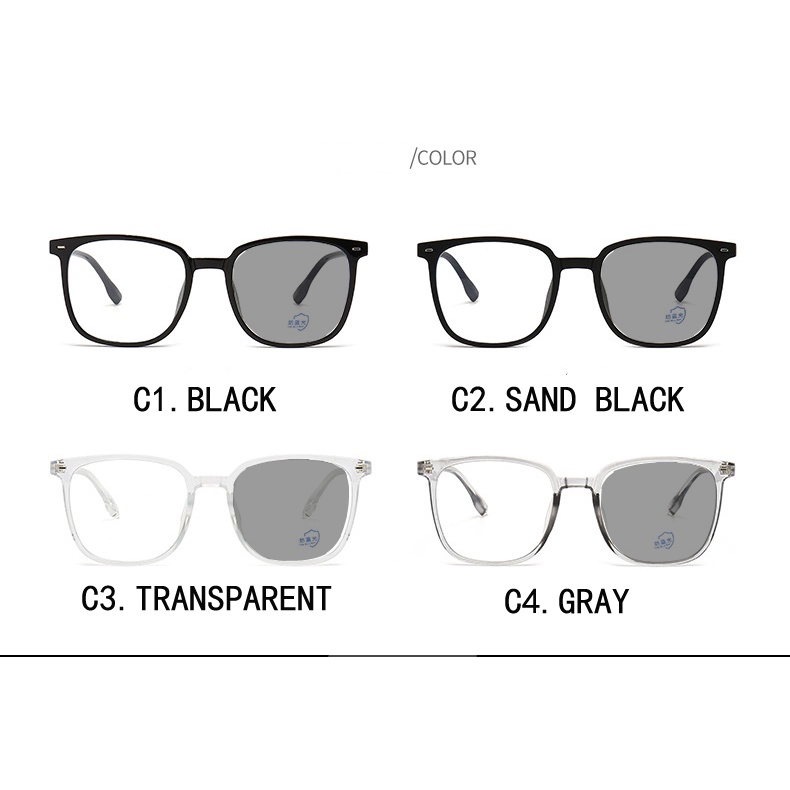 [Gratis Ongkir] Kacamata Korea Retro Photochromic Pria Wanita Frame Persegi Panjang Sunglasses Polarized Anti Radiasi Eyeglasses