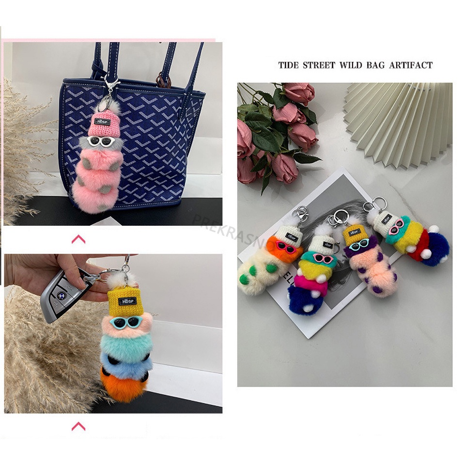 Plush Keychain Untuk Kunci Mobil Wanita Kartun Lucu Kelinci Asli Bulu Liontin Mewah Woman Phone Keychains Keyring Backpack