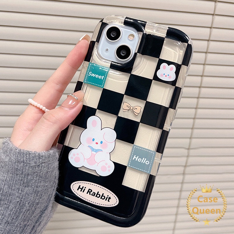 Pasangan Checkerboard Kartun Beruang Lucu Kelinci Casing Redmi Note11 9C Nfc10 9A 9T 10A 10a1 Redmi Note10 Note9 Note10s 11s 10s 11 Airbag Shockproof Anti Jatuh Lembut Tpu Cover