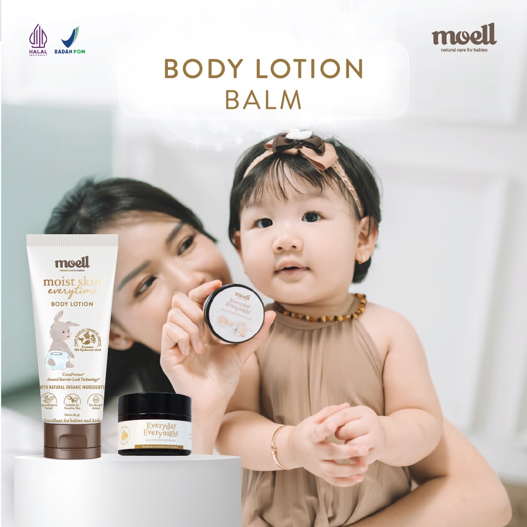 Moell Special Bundling Moist Skin Everytime 185gr dan Everyday Everynight Multipurpose Balm 30gram / Natural Organic / SLS Free / Alkohol Free