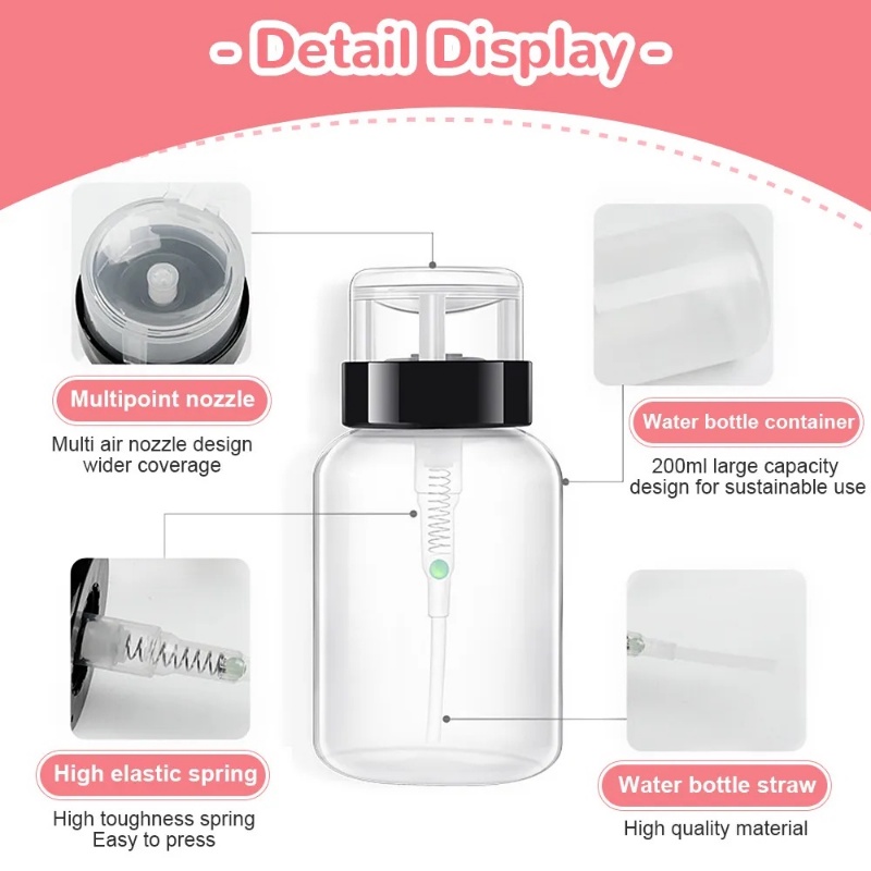 60ml Botol Kosong Nail Art Polish Remover Press/Dispenser Isi Ulang Plastik Cair Portable/Botol Tekanan Penyimpanan Manicure Cleaner