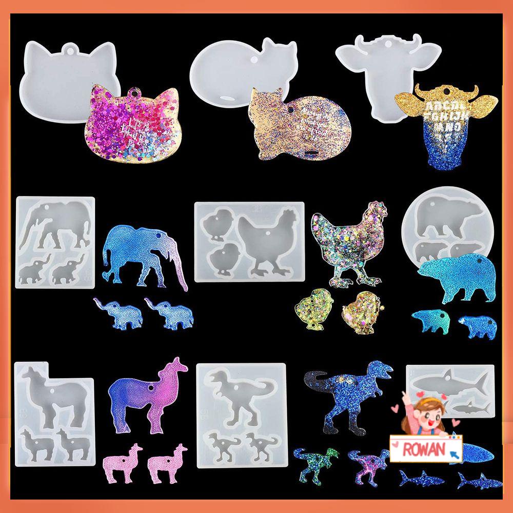 R-flower Animal Resin Cetakan Dekorasi Rumah Dinosaurus Hiu Gajah DIY Epoxy Gantungan Kunci Decor Making Props Silicone Casting Cetakan