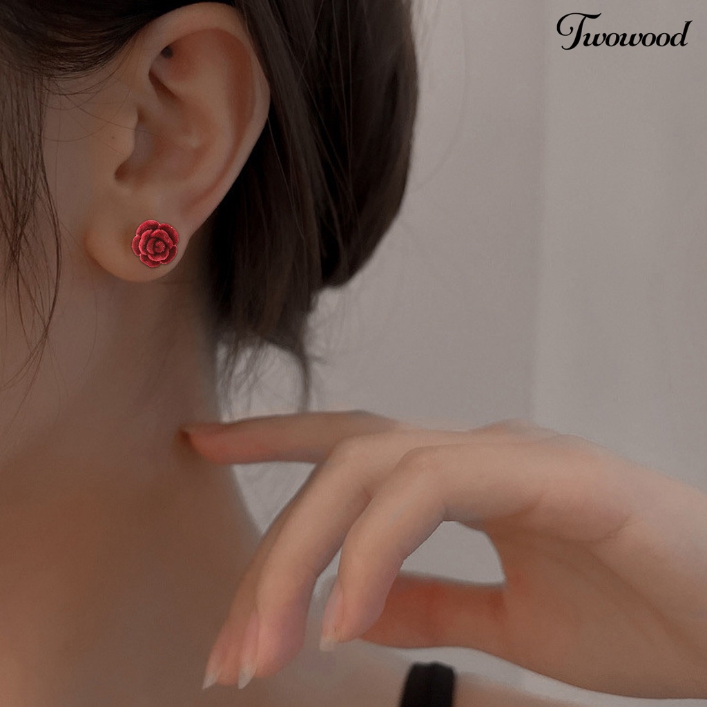 Twowood 1pasang Anting Wanita Gaya Gelap Indah Telinga Dekorasi Kepribadian Biru Enchantress Rose Retro Ear Studs Untuk Pacaran