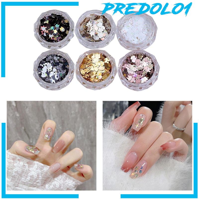[Predolo1] 6pieces Nail Art Sequin Glitter Spangles Manicure Dekorasi Untuk Kostum