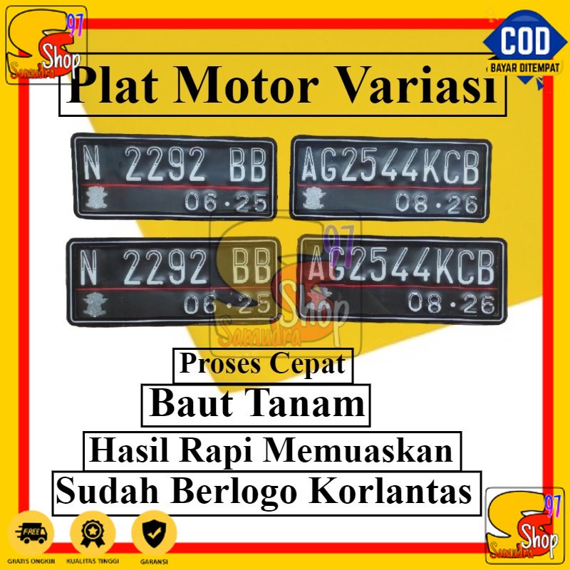 Nomor plat motor variasi + Request nama + Baut tanam SEPASANG