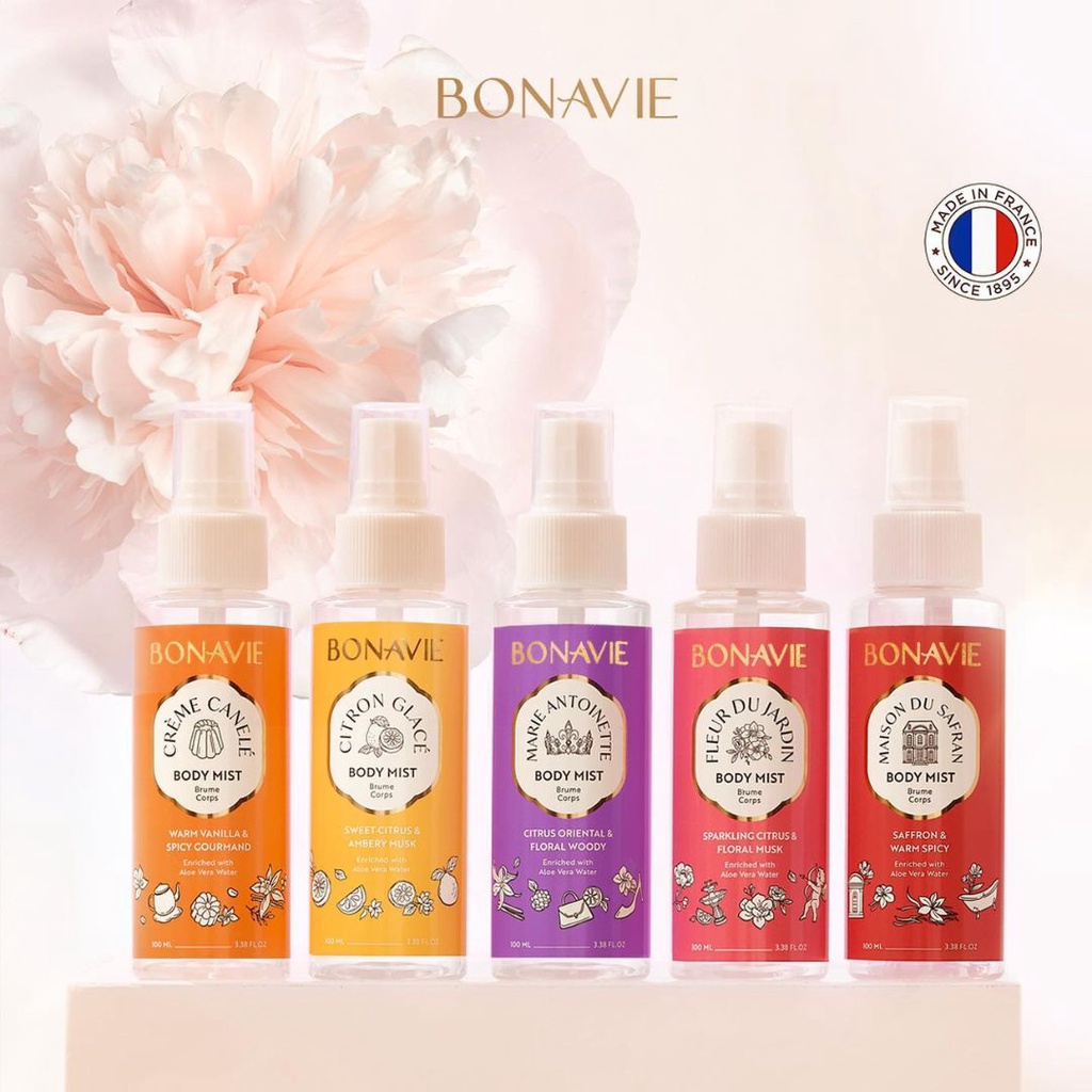 ★ BB ★ Bonavie Body Mist 100ml - Creme Canele - Marie Antoinette - Citron Glace - Maison Du Safran - Fleur De Jardin