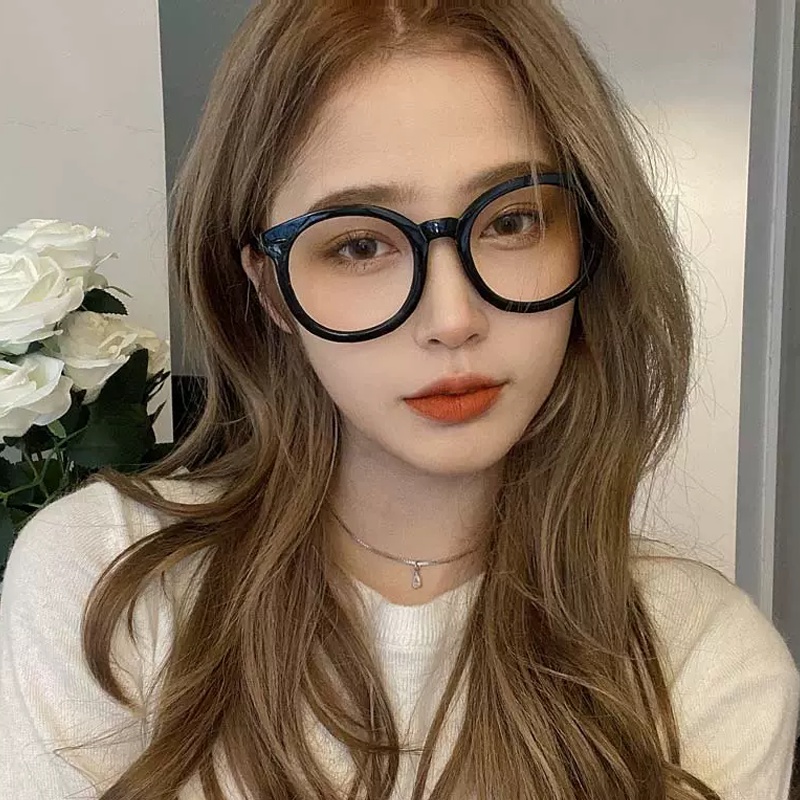 Papaozhu Keren Hitam Tebal Bingkai Bulat Kacamata Untuk Pria Wanita Chic Kacamata Lensa Bening Outdoor Fashion Barefaced Eyewear Spectacles