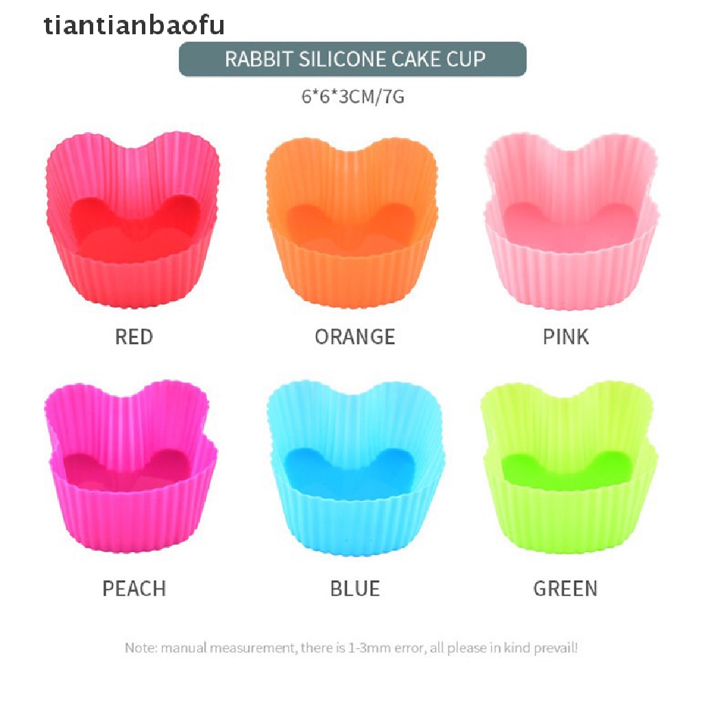 [tiantianbaofu] 6 Pcs Silicone Bakeware Tools Cupcake Mold Rabbit Shaped Cake Reusable Molds Butik