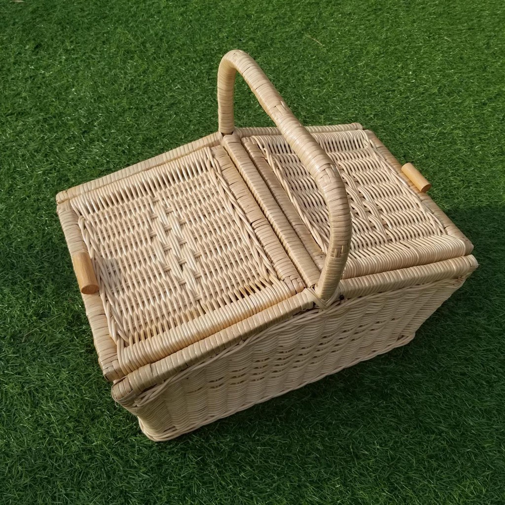 Kerajinan Tangan Rotan - Keranjang Piknik Kotak Besar v2 - 45x36x28cm