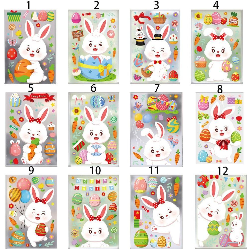 [Elegan] Stiker Dinding Kreatif Electrostatic Bunny Dekorasi Kamar Anak Latar Belakang Dinding Paskah Happy Window Stickers