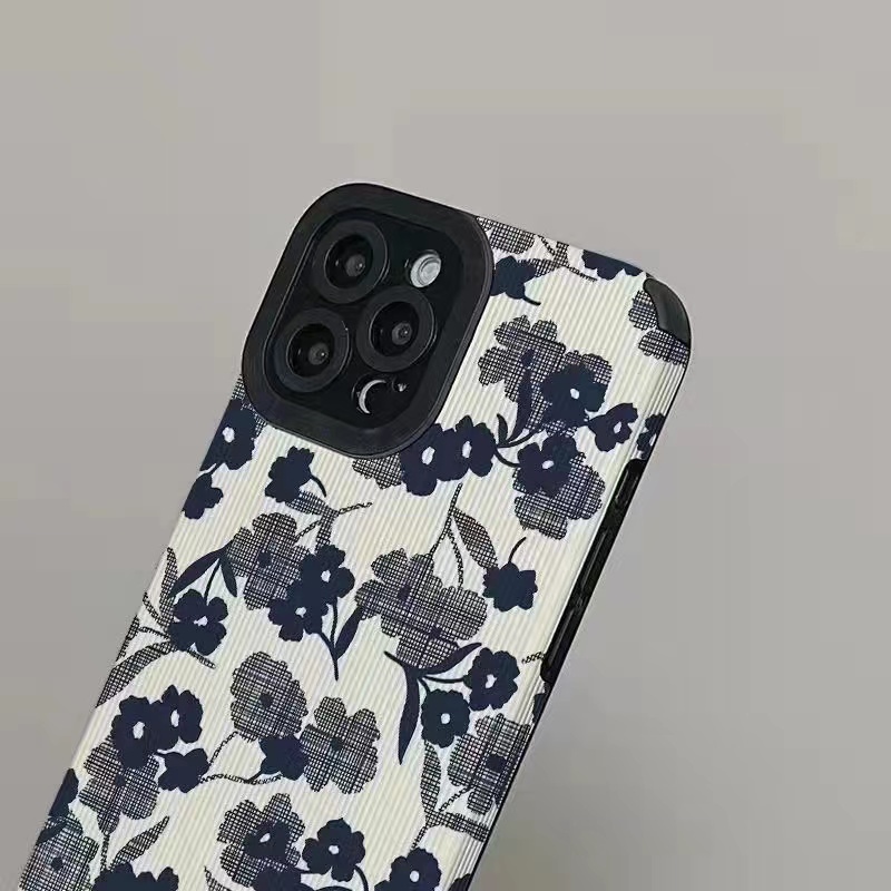 【Lamb Skin】Leather Soft Case IP IPhone 7 8 14 Plus 7+ 8+ X XR SE 2020 XS Max 11 12 13 14 Pro Max Phone Case Pretty Blue Fabric Flower girl