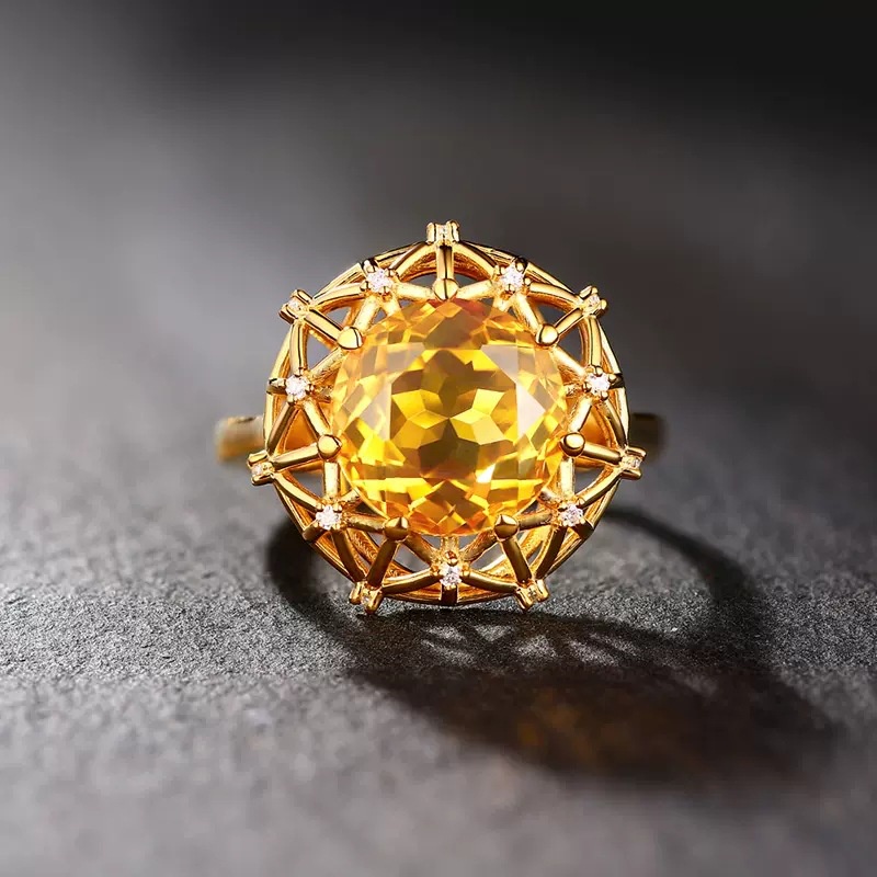 Goldkingdom Aksesoris Perhiasan Fashion Ready Stock 10karat Kebesaran Citrine Cincin Desain Sarang Burung Liontin Berwarna Harta Karun Stud Anting Berlian Set