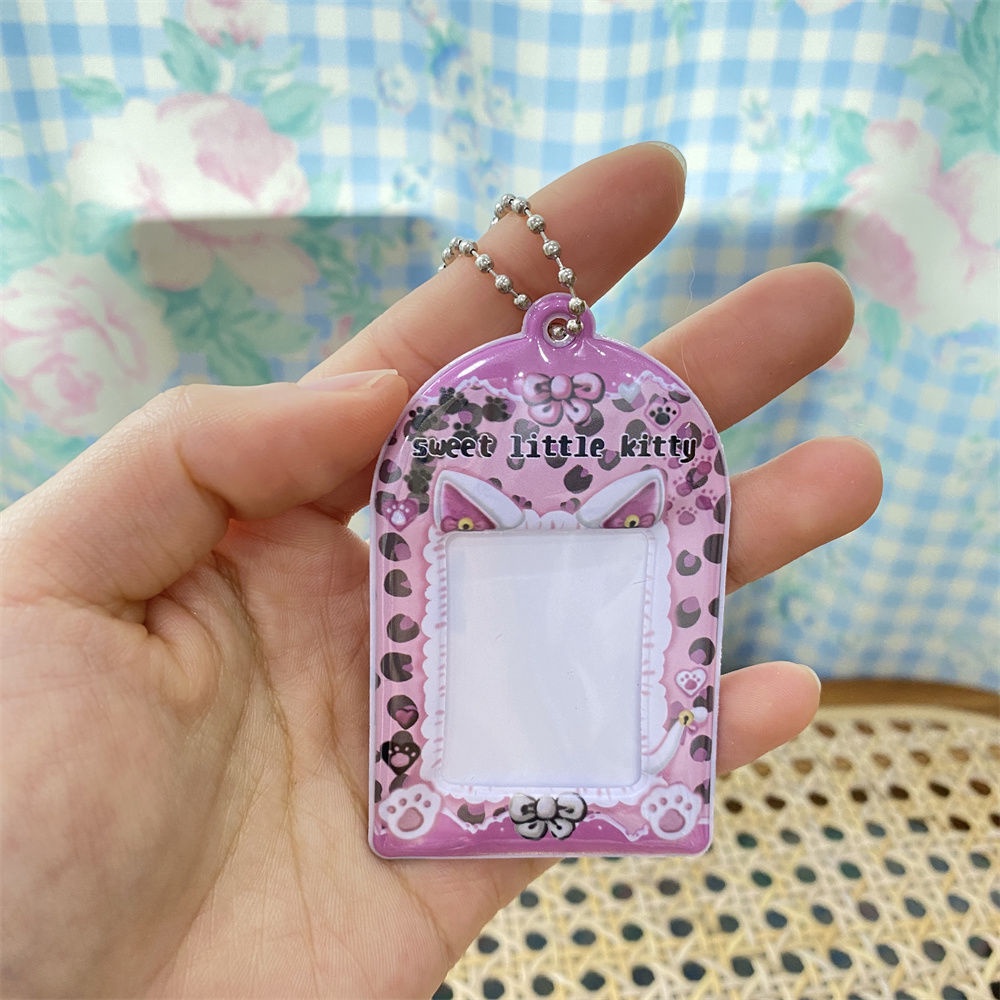 Ins Style Telinga Kucing 3.3 cm ID Foto Kepala Besar Stiker Card Holder Cute Bow Pendant Key Chain Star Chasing Love Beans