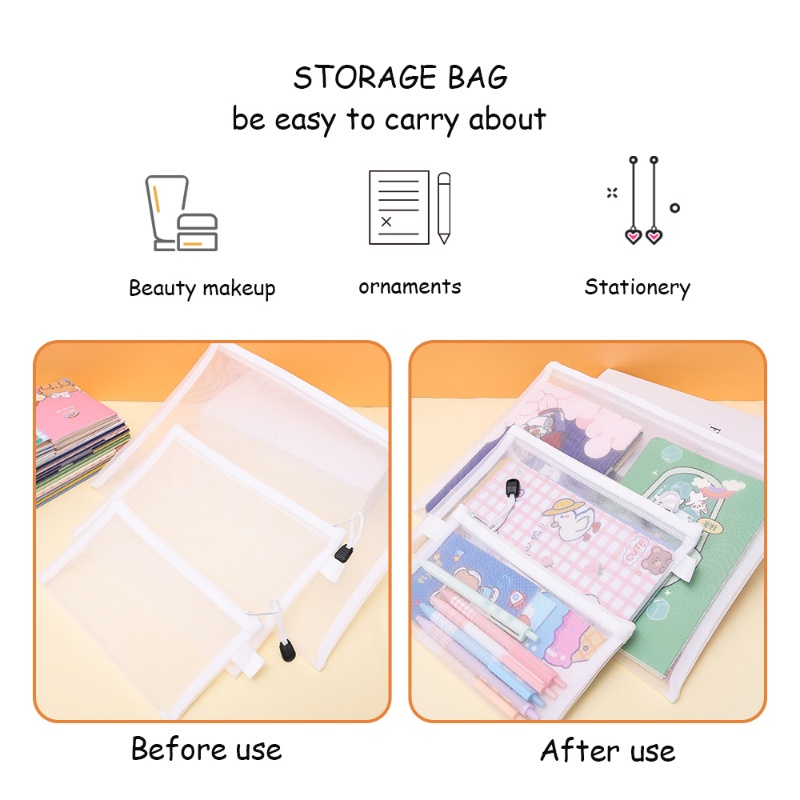 S/m/l 3ukuran Mesh Transparan Zip Tas Dokumen/Portable Pen Stationery Storage Pouch/Perhiasan Kosmetik Serbaguna Organize Pocket