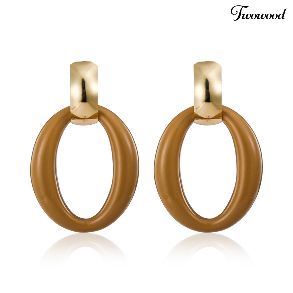 Twowood 1pasang Anting Hoop Retro Berbentuk O Minimalis Hypoallergenic Keren Geometris Akrilik Lingkaran Anting Perhiasan Fashion