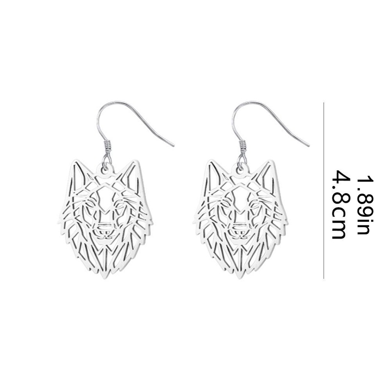 Anting Kepala Serigala Stainless Steel Vintage Punk Hewan Vintage Anting Hiphop Panjang