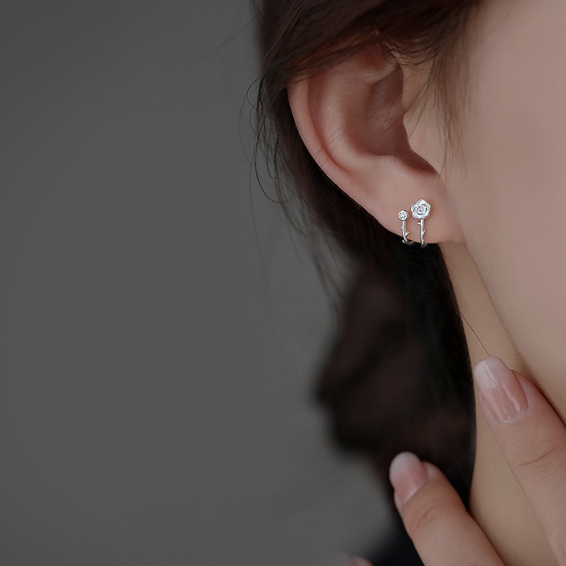 925 Perak Camellia Stud Earrings Wanita Kadar Tinggi Anting Bunga Fashion Fashion Perhiasan Telinga Pribadi