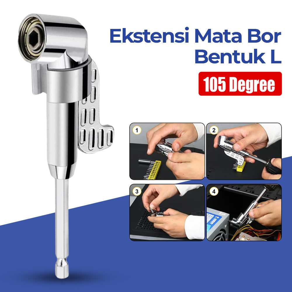 (BISA COD) FTIHSHP Towayer Ekstensi Mata Bor L Angle 105 Derajat 1/4inch Hex 140mm - T105