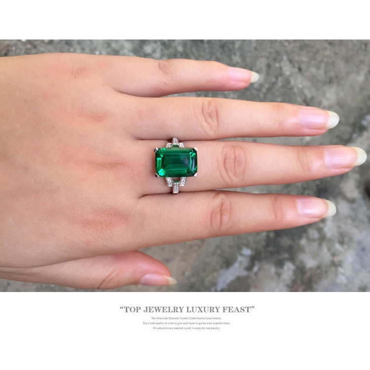 Goldkingdom Aksesoris Perhiasan Fashion Ready Stock Zamrud Cincin Perak Berlapis Warna Pokla Square Color Gemstone Tourmaline Ring Cincin Untuk Wanita