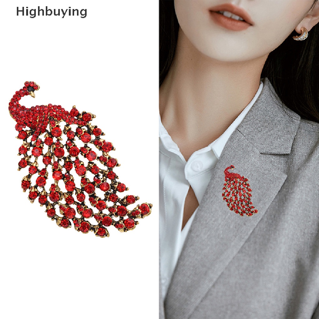 Hbid Bros Merak Berlian Imitasi Elegan Untuk Wanita Kristal Hewan Burung Pin Brooch Aksesoris Perhiasan Pesta Kantor Bros Hadiah Glory