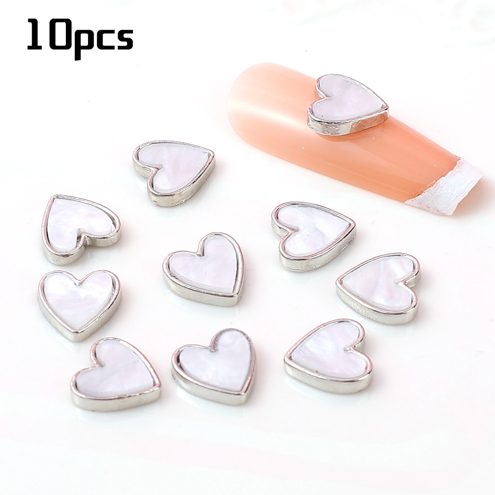 10pcs Fritillaria Cinta Hati Hiasan Kuku Warna Silver Gold Pinggiran Logam Shell Dekorasi Retro Sederhana Minimalis Manicure Aksesoris Desain Jepang DIY Nail Art Bagian