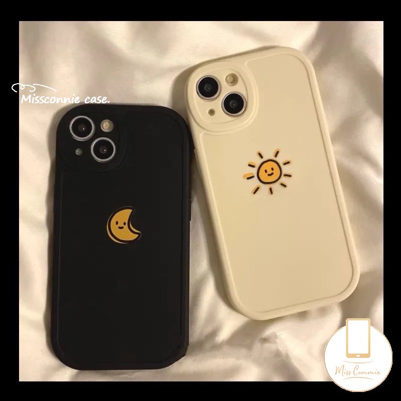 Kartun Sederhana Warna Solid Bulan Matahari Pasangan Ponsel Case Untuk Infinix Smart5 6 Infinix Hot9 11 10 Bermain Panas 10 Lite Panas 10s 10T 11s Note8 Lembut Tpu Case Pasangan Cover