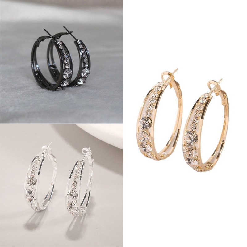 Wanita Pribadi Berlian Imitasi Bertatahkan Berkilau Hoop Earring Perhiasan Hadiah