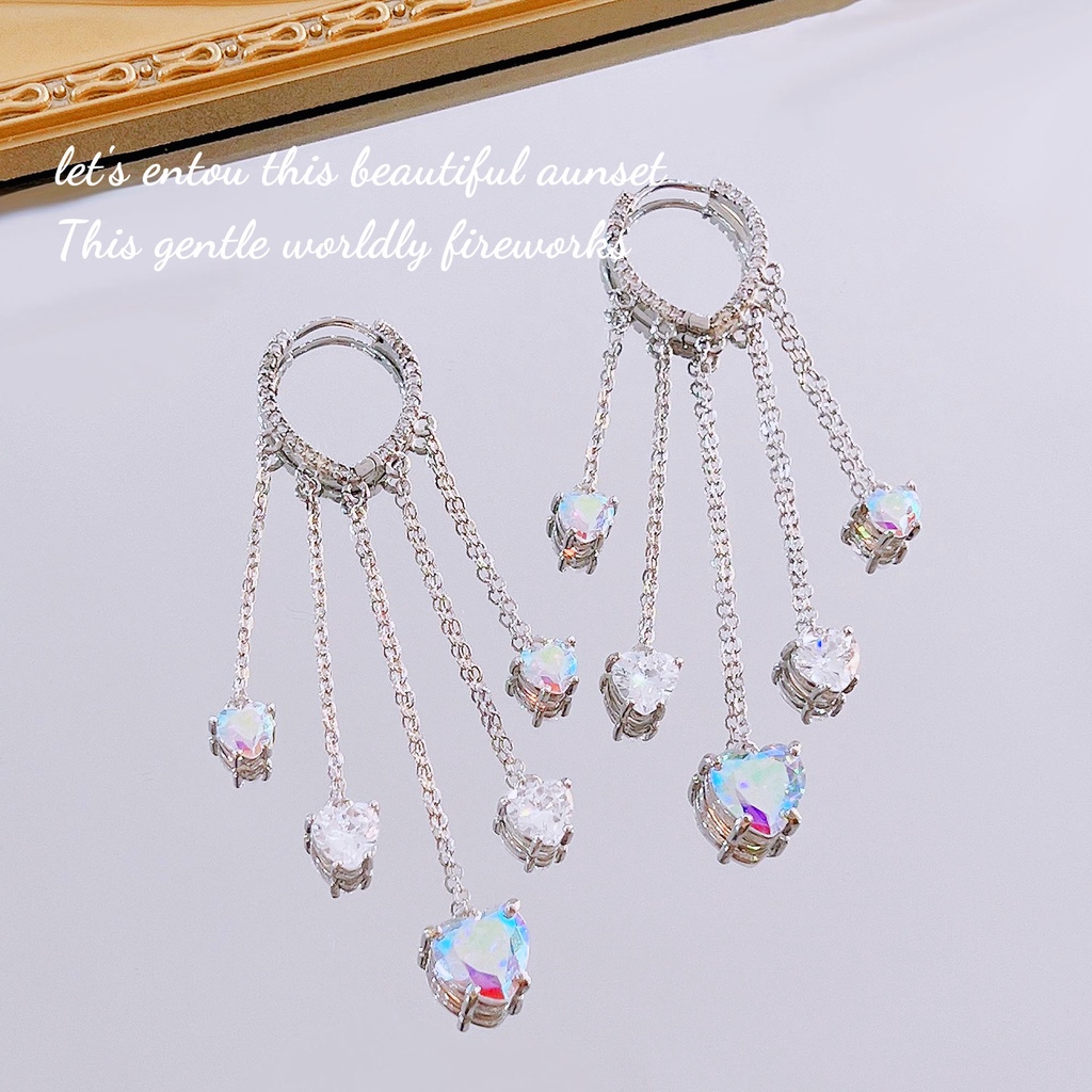 Goldkingdom Aksesoris Perhiasan Fashion Ready Stock Aurora Warna Rumbai Anting Cinta Warna-Warni Lapisan Ganda Sederhana Putri Angin Panjang Rumbai Anting Perempuan