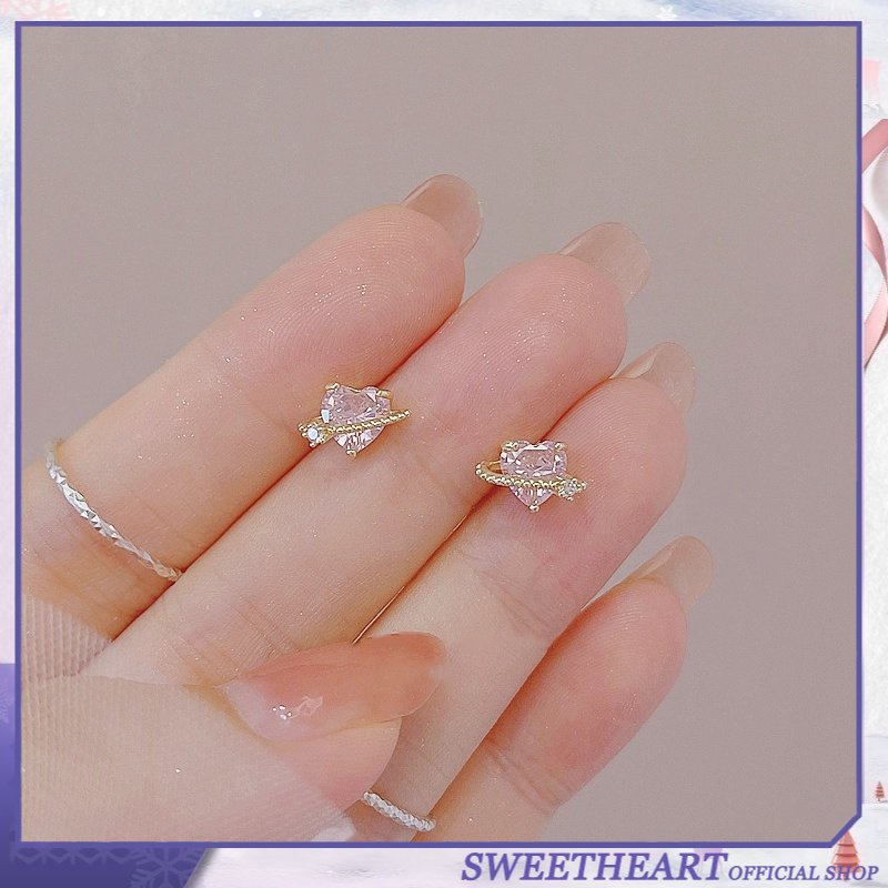Korean Popular Sweet and Cool Hot Girl Love Zircon Ear Bone Stud Light Luxury Design High-end Sense SWEET HEART JEWELRY