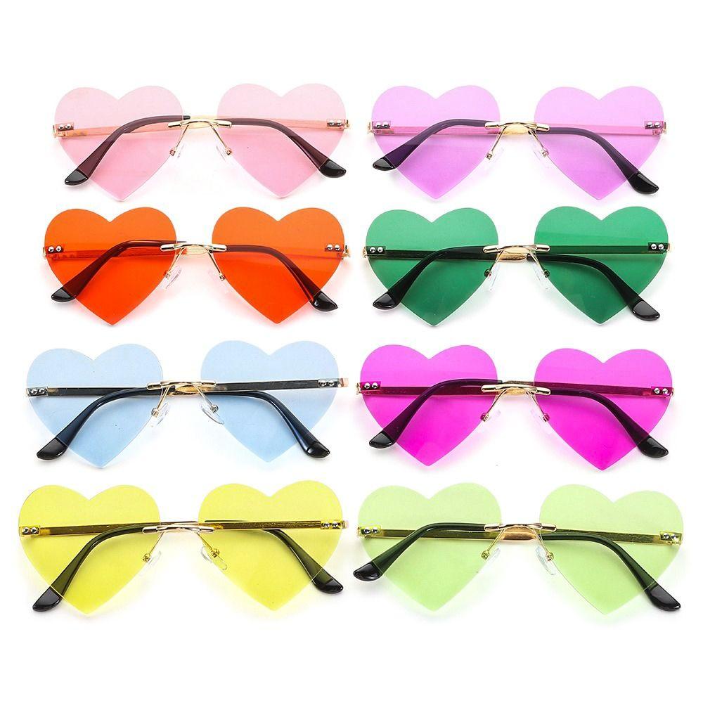 R-flower Rimless Heart Sunglasses Aksesoris Kostum Cosplay Hippie Kostum Logam Kacamata Matahari