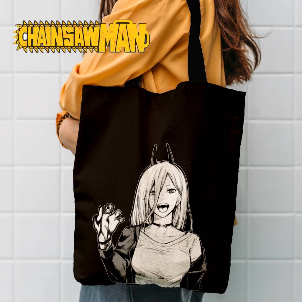 Tote bag Anime Chainsaw man Power Hitam Tote bag premium Totebag seleting totebag Termurah Bahan Blacu