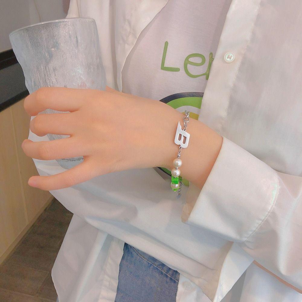 Agustina Pria Hip-hop Kalung Trendi Halus Sederhana Mutiara Klavikula Rantai Pasangan Sweater Rantai Baja Titanium Wanita Gelang