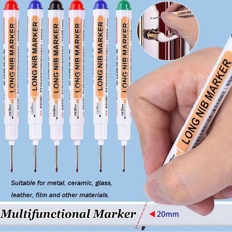 20mm Multifungsi Penanda Kepala Panjang Tahan Air Tukang Bangunan Lubang Dalam Spidol Penanda Serbaguna Pen Alat Menulis