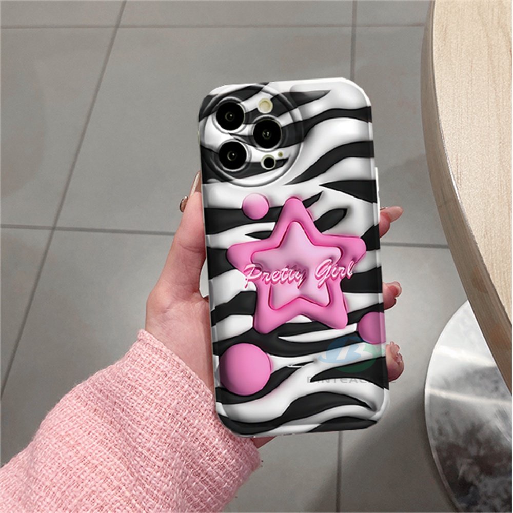 Casing hp Realme 10 C15 C12 C25S C11 C20 realme5 5i 6i C3 8i C21Y C25Y Motif Zebra Bintang Pink Hati Merah Muda Silikon Airbag Case Binteacase