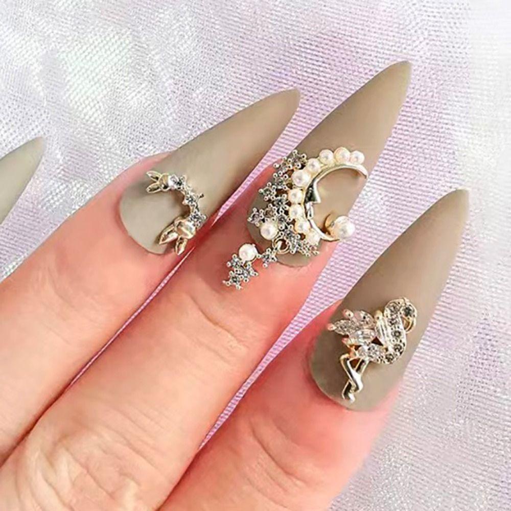 Mxbeauty Alloy Nail Art Liontin Mutiara 3D Gelap Gaya Baroque Manikur Alat Perhiasan Zirkon Dekorasi Kuku