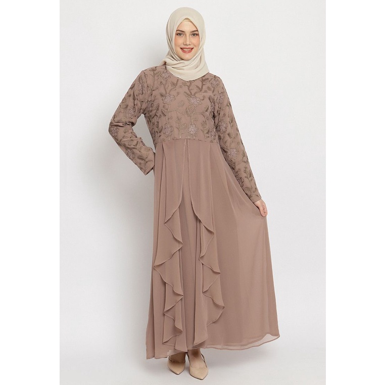 Puricia Gamis Premium Series Mix Border Yashbi Mocha Layer Depan Terbaru 2024 Abaya Mewah 54253